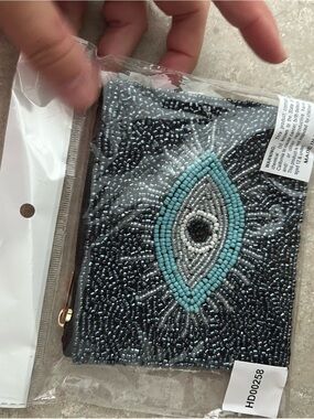 4/$100 Beaded Black Wristlet Clutch with Turquoise Accent